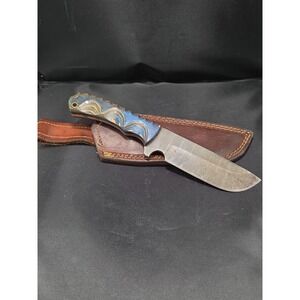 DM1334 Damascus Blue River Hunter 256 Layers Blade Wood Handle Leather Sheath